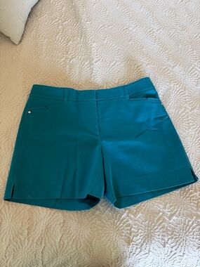 White House Black Market Teal Tailored Bermuda Shorts with Subtle Side Slits